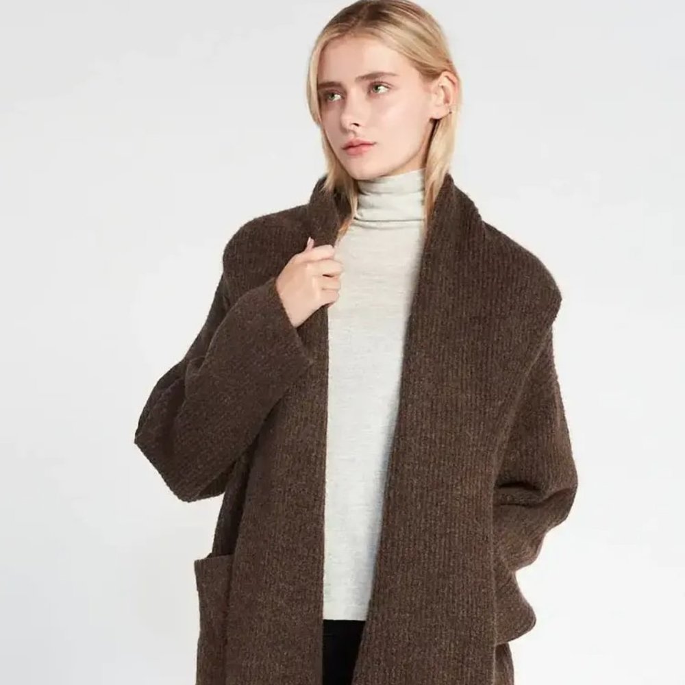 NWT Look by M shawl collared open cardigan one size / over sized chocolate brown